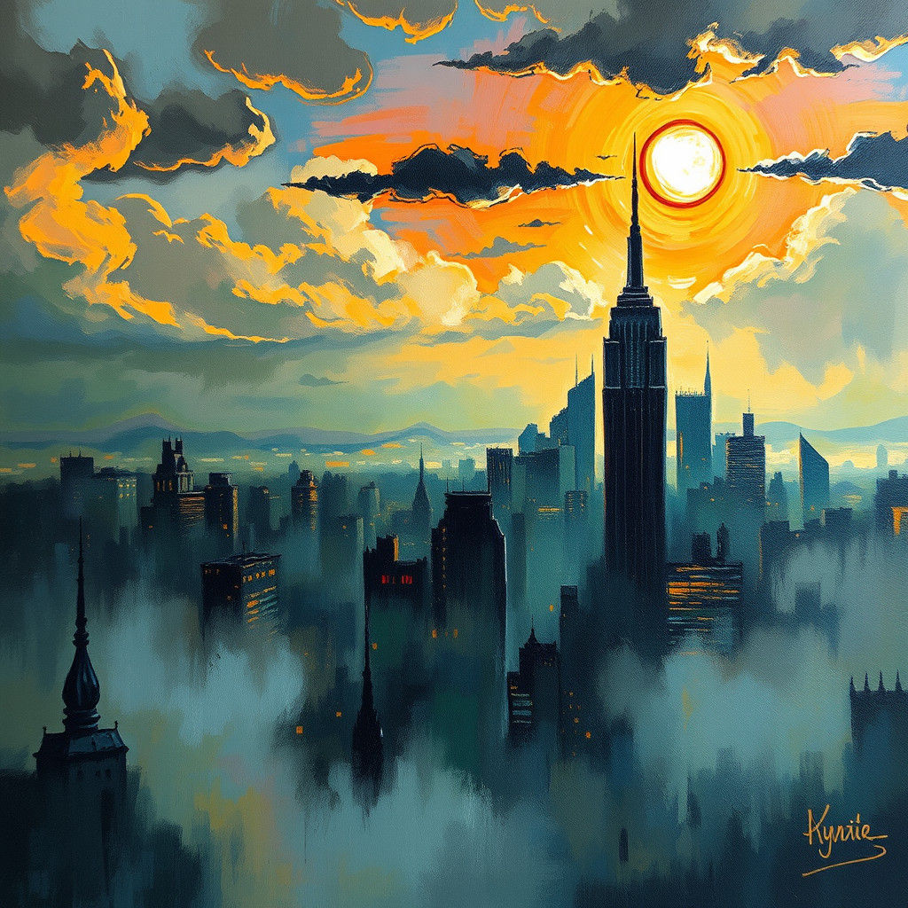 Fantasy New York Skyline in Celtic Charcoal Style