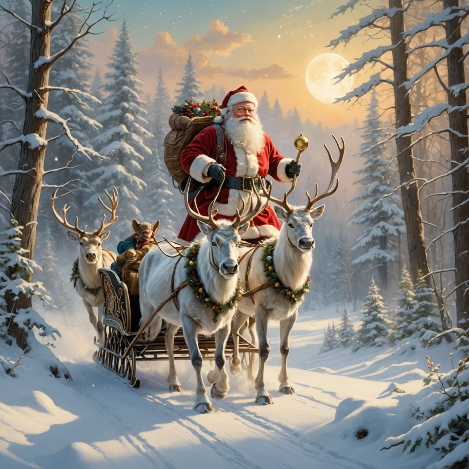 Victorian Santa Sleigh Ride in Snowy Woods