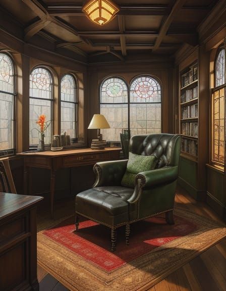 Warm and Inviting Library Interior in Vintage Style