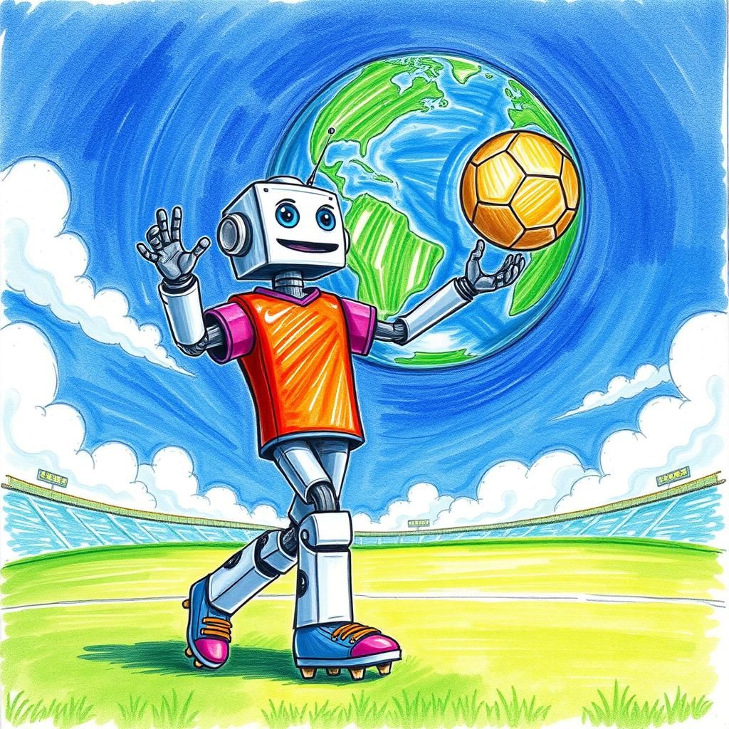 Robot Baseball Player in Crayon Style