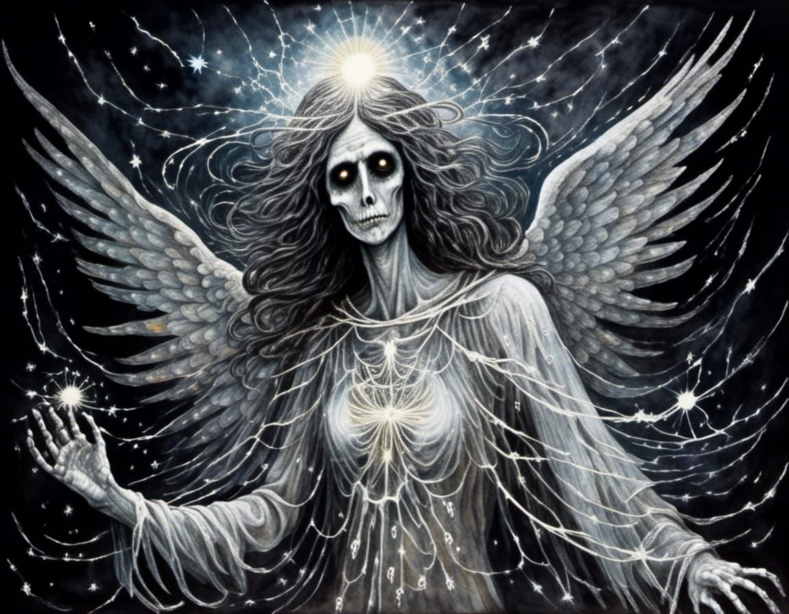 Mystical Angel of Death in Cosmic Watercolor