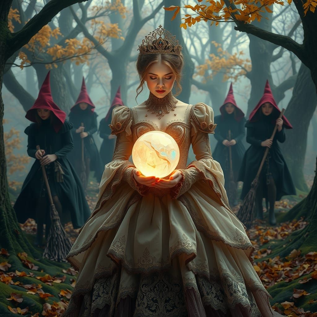 Regal Woman with Crystal Orb in Forest
