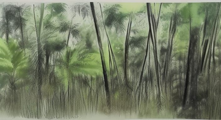 Vibrant Subtropical Forest in Watercolour Style