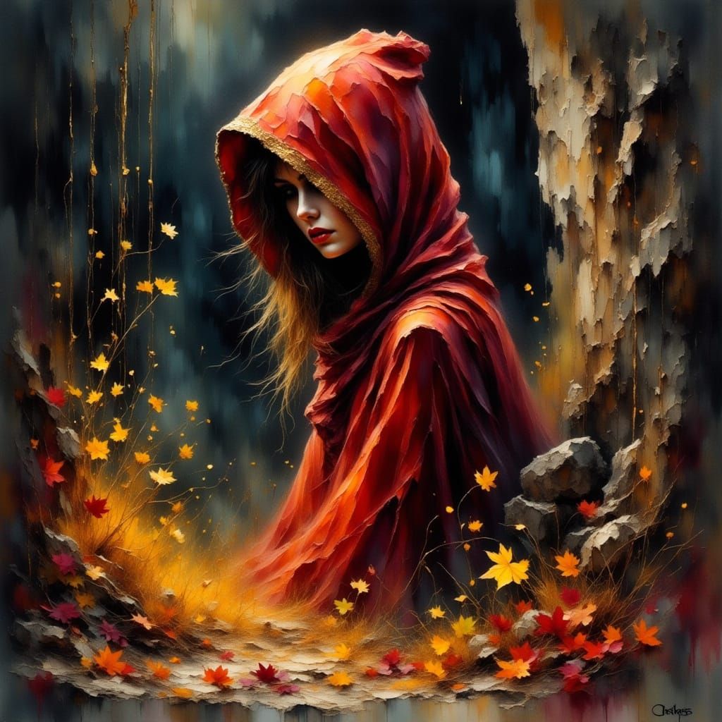 Mysterious Figure Emerges from Shadows in Dark, Impasto Pain...