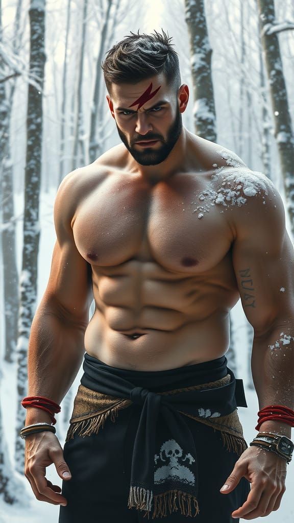 A Brawny Warrior Emerges from the Snowy Wilderness