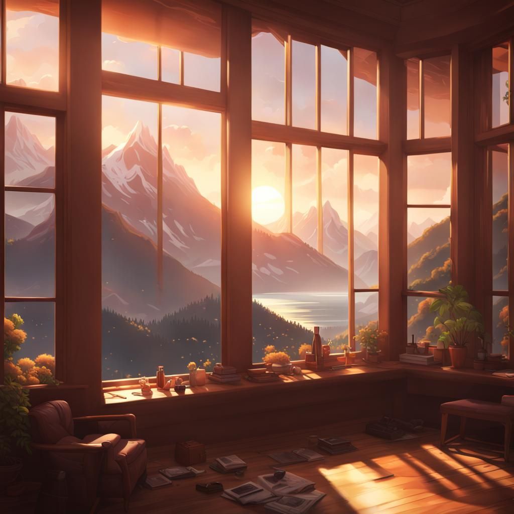 Cozy Lofi Mountain Scene in Detailed Matte Painting