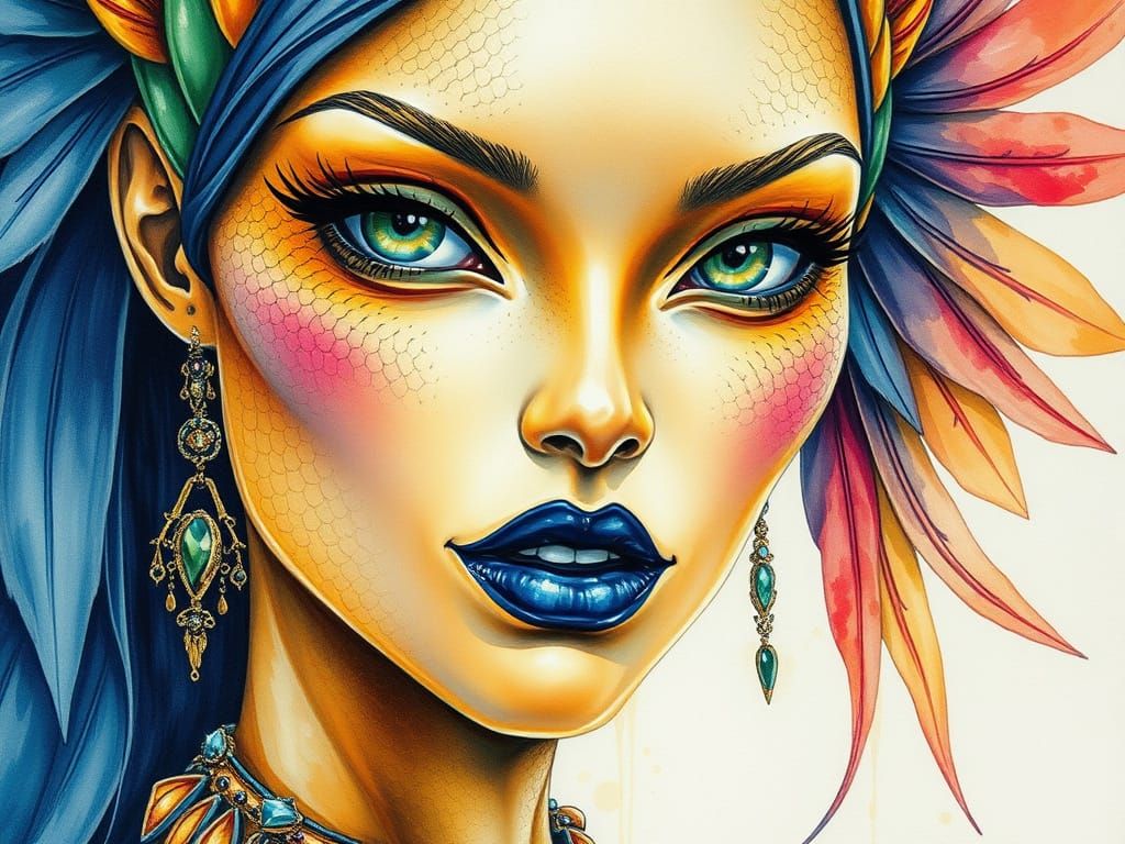 Glowing Alien Goddess in Vibrant Colors