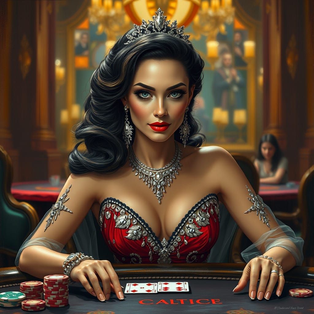 Regal Poker Champion in Opulent Evening Attire