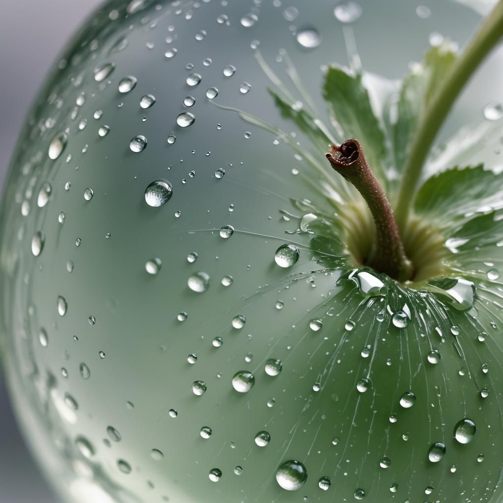 Dewy Glass Apple: Macro Still Life Photography