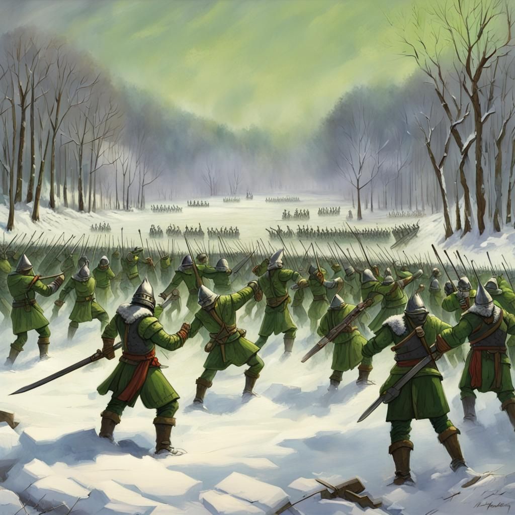 Orc Soldiers Sparring on Snowy Training Field