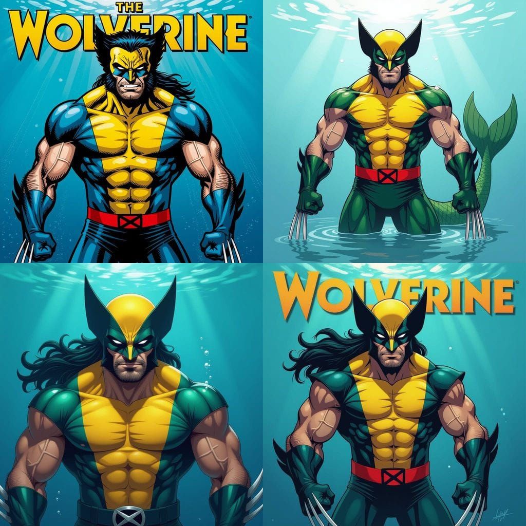 Wolverine as a Merman in Underwater Fantasy