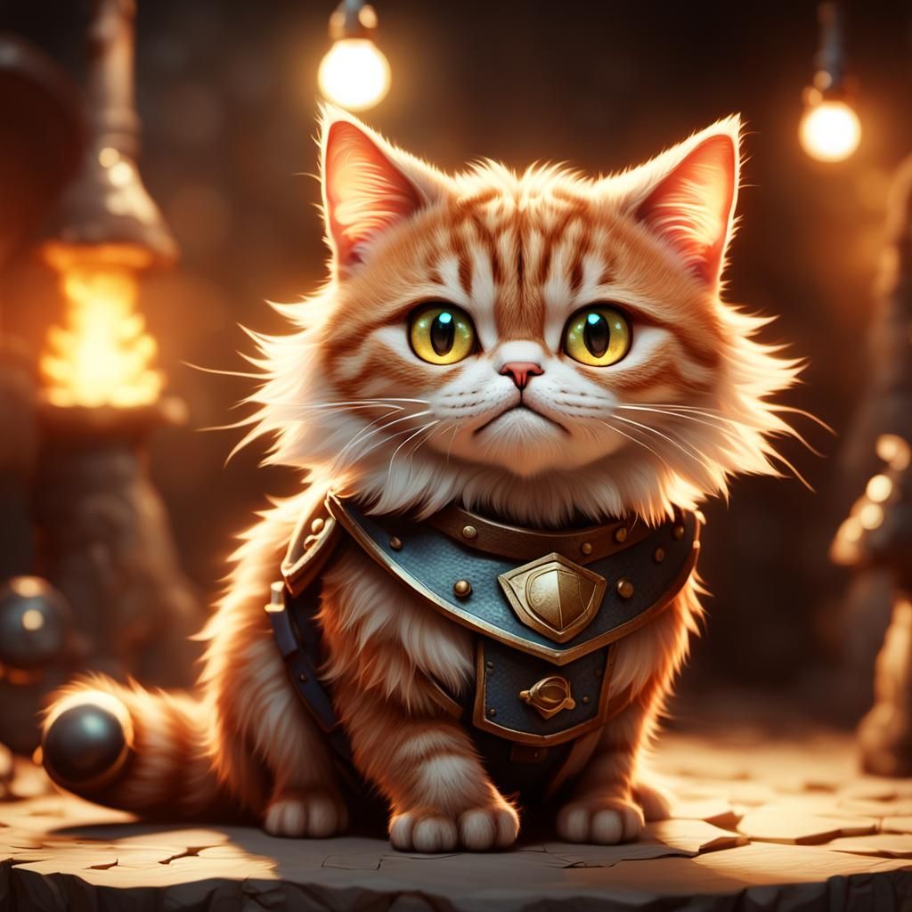 Fantasy Cat Portrait with Dwarf in 3D
