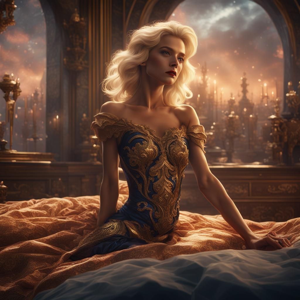 Beautiful Blonde Woman in Detailed Matte Painting