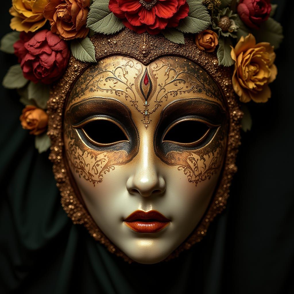 Renaissance Mask with Floral Patterns and Serpentine Eyes