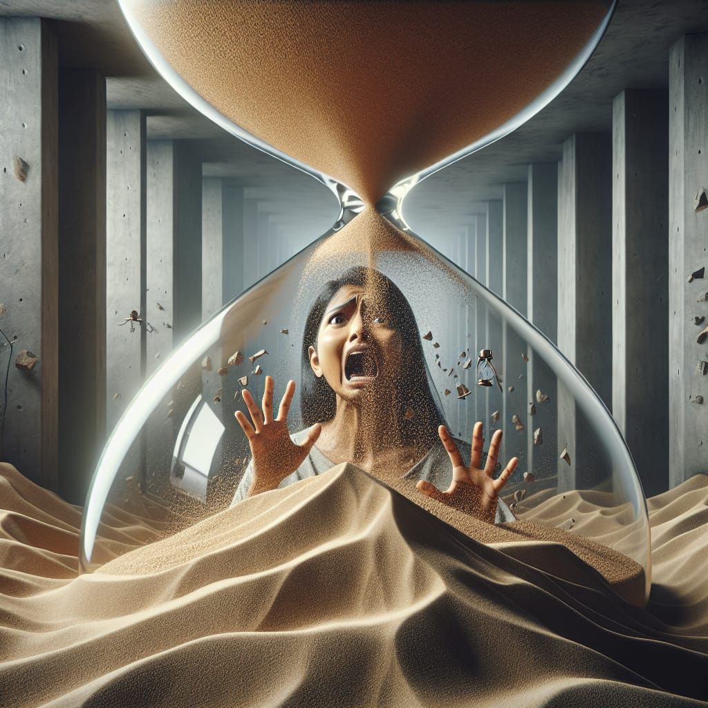 Woman Trapped in Hourglass: 3D Hyperrealistic Rendering