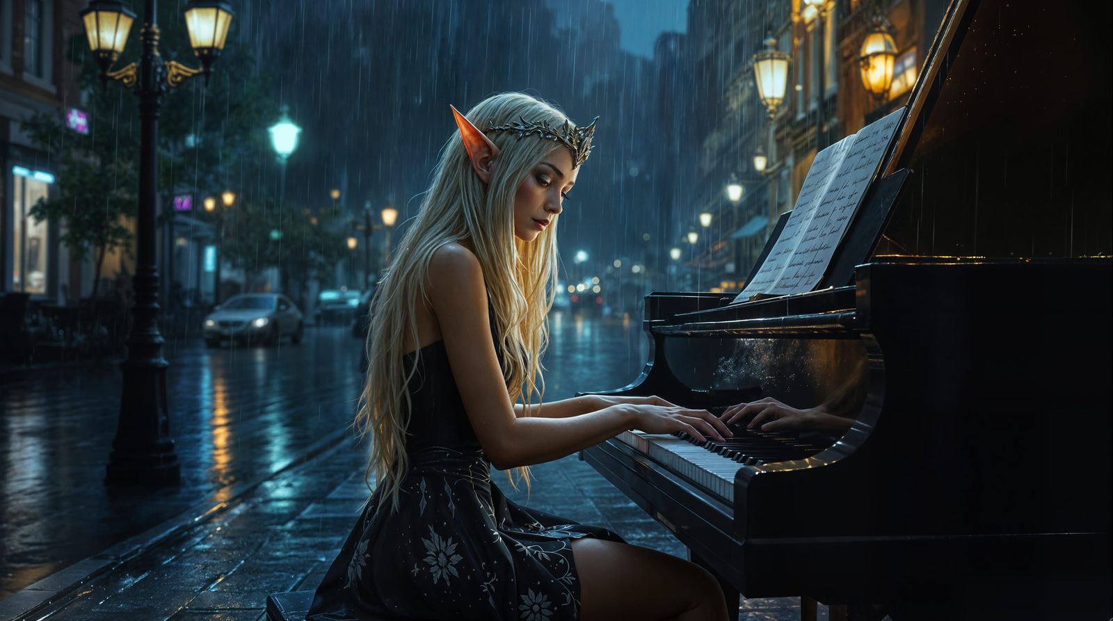 Ethereal Elf in Rainy Night Piano Concert