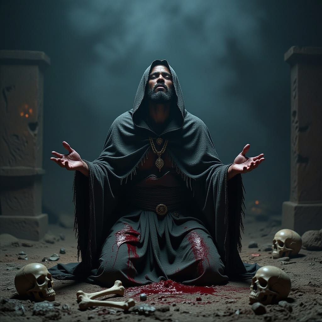 African Shaman Performing Dark Ritual in Mystical Style