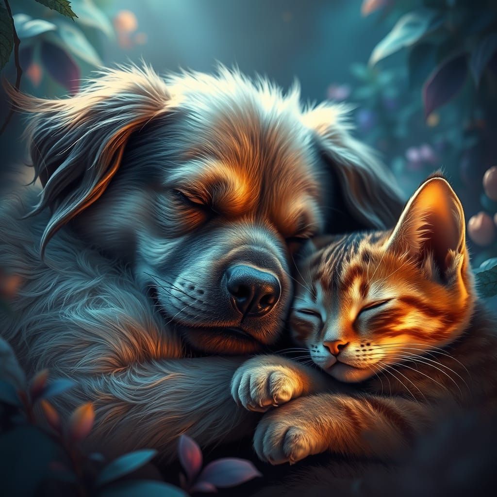 Peaceful Animal Slumber in Enchanted Forest