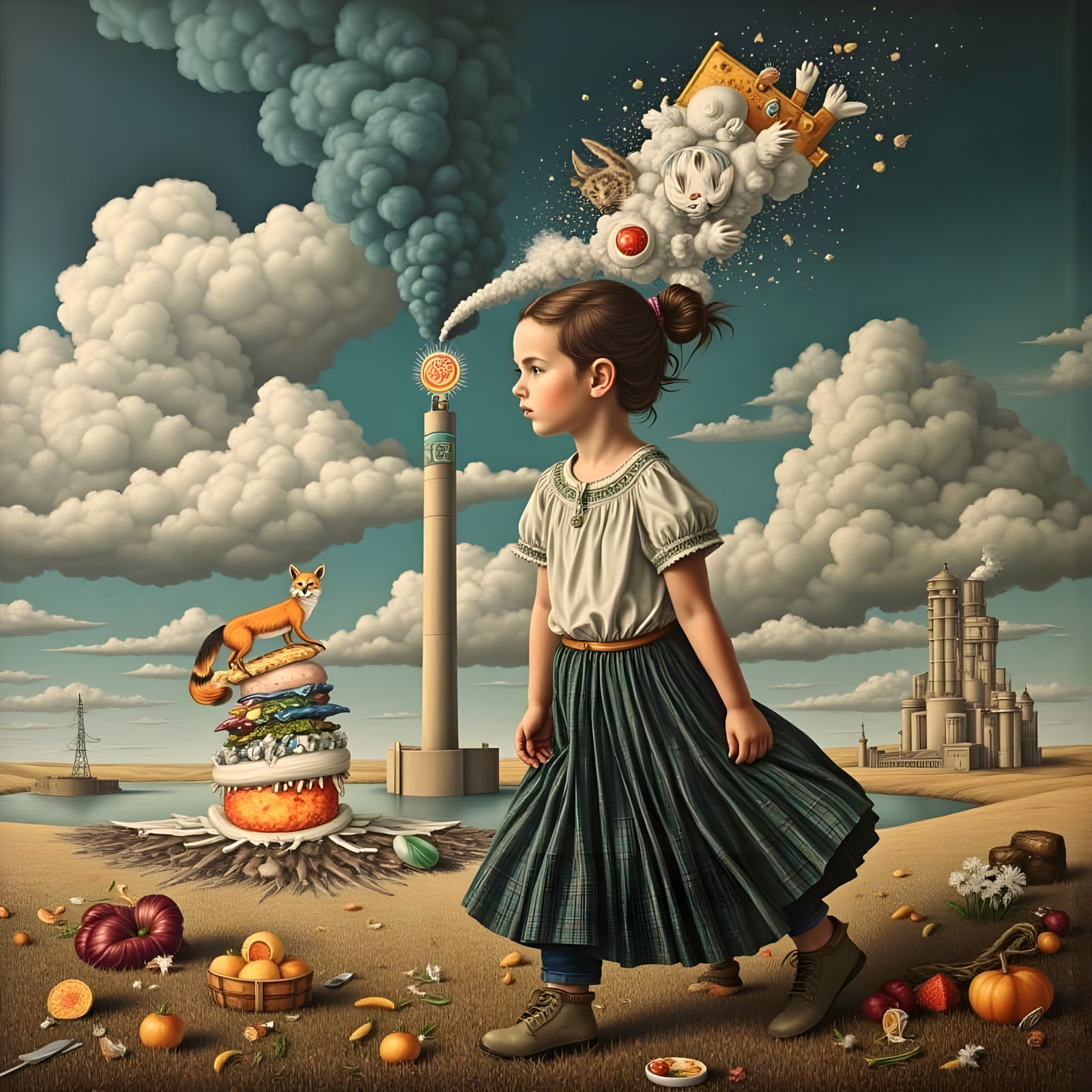 Surreal Girl's Mind in 1930s Cartoon Style