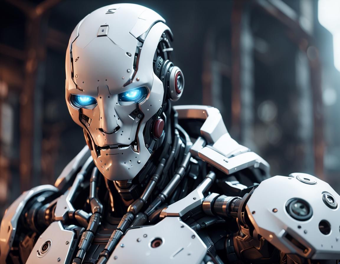 Faceless AI Cyborg in Apocalyptic Future: 3D Render