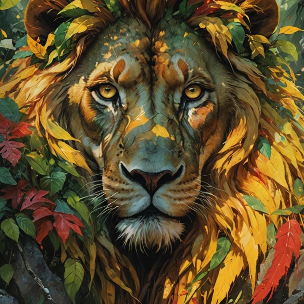 Reggae Lion with Dreadlocks in Lush Greenery