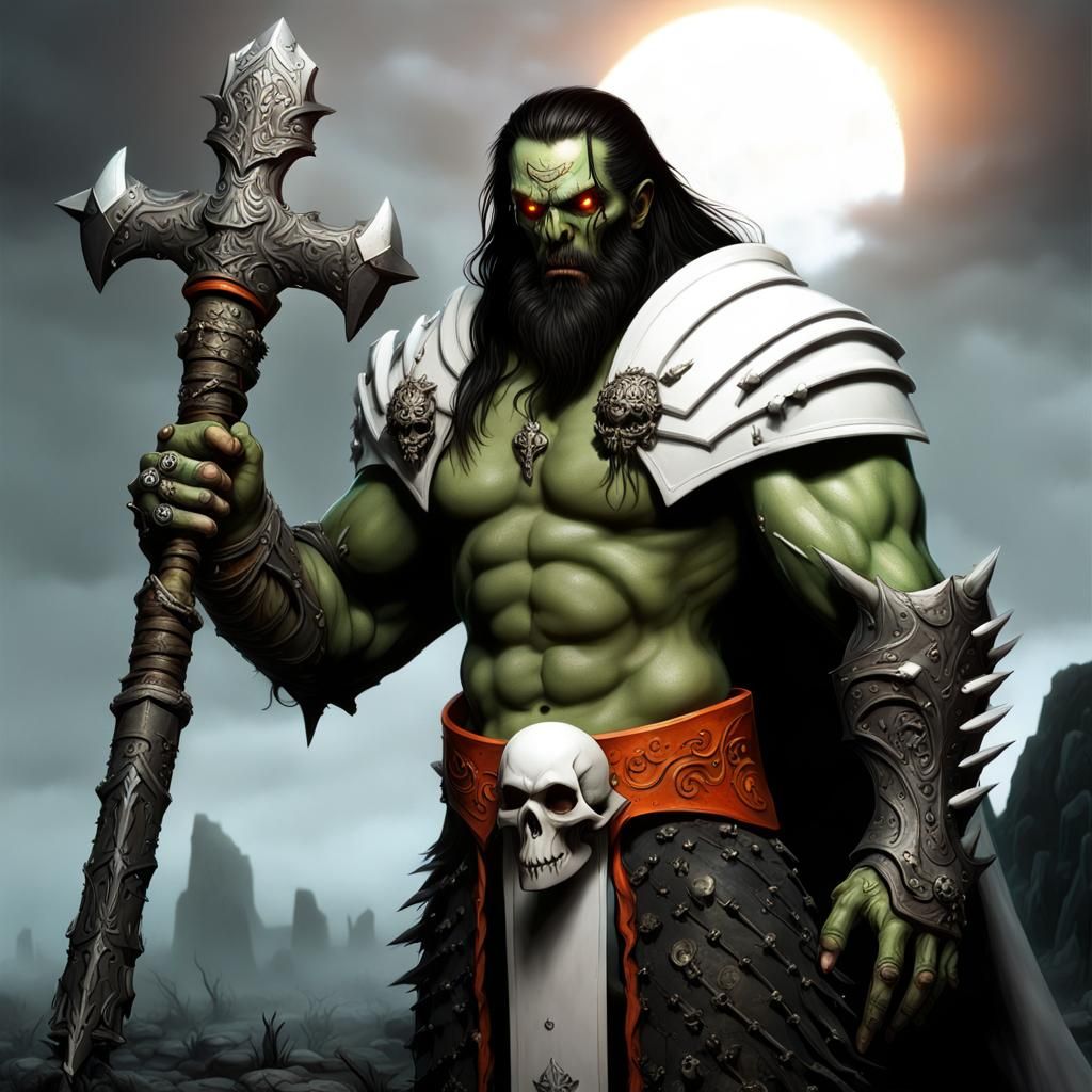 Orc Paladin with Magical Warhammer, Detailed Digital Art