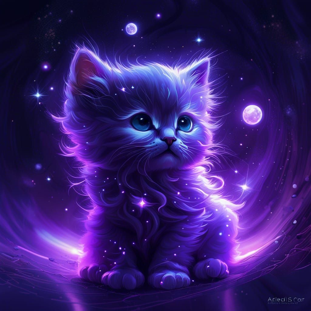 Ethereal Kitten: Galaxy Stars in Dual Exposure