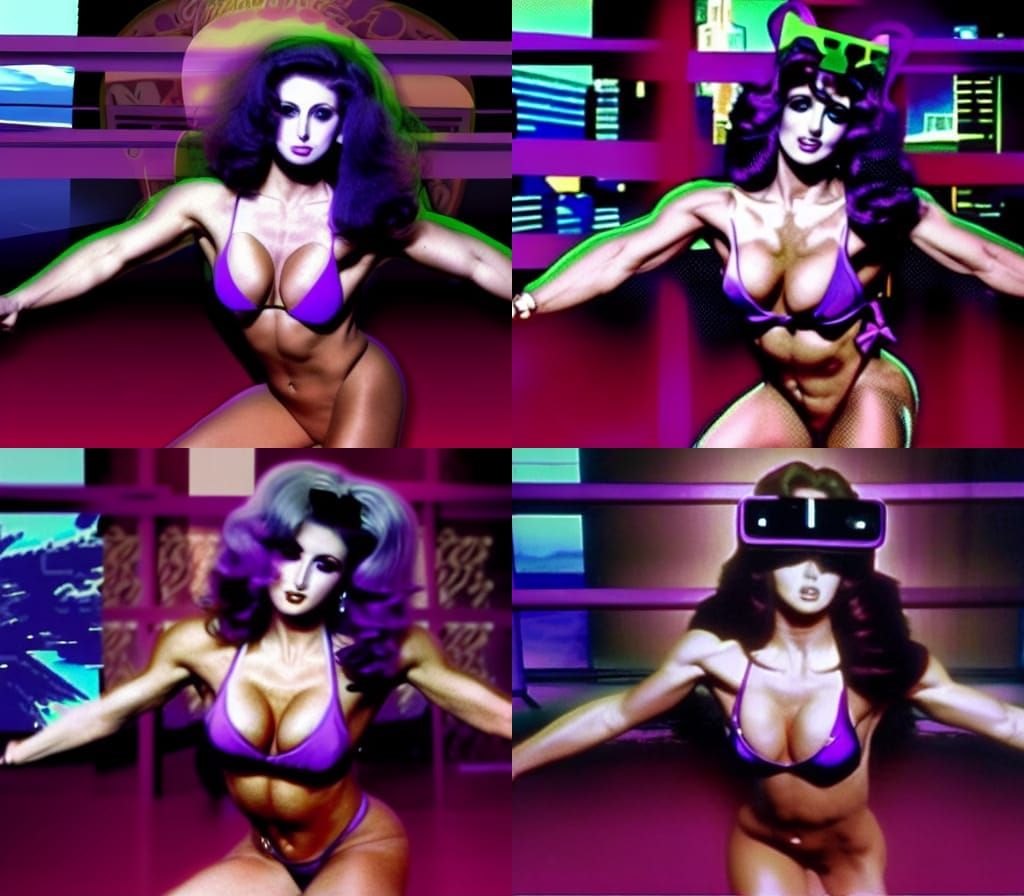 Gothic Female Bodybuilder in Vaporwave Anime Style
