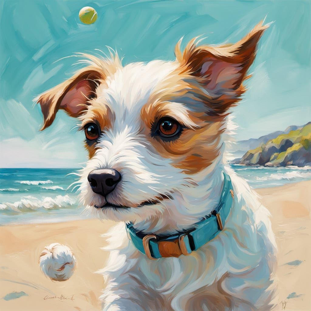 Joyful Jack Russell in Impressionist Beach Scene