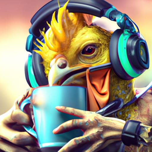 Cyberpunk Chicken Headbanging with Tea