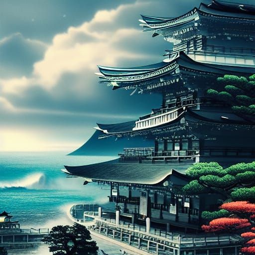 Great Wave Japanese Style Digital Matte Painting