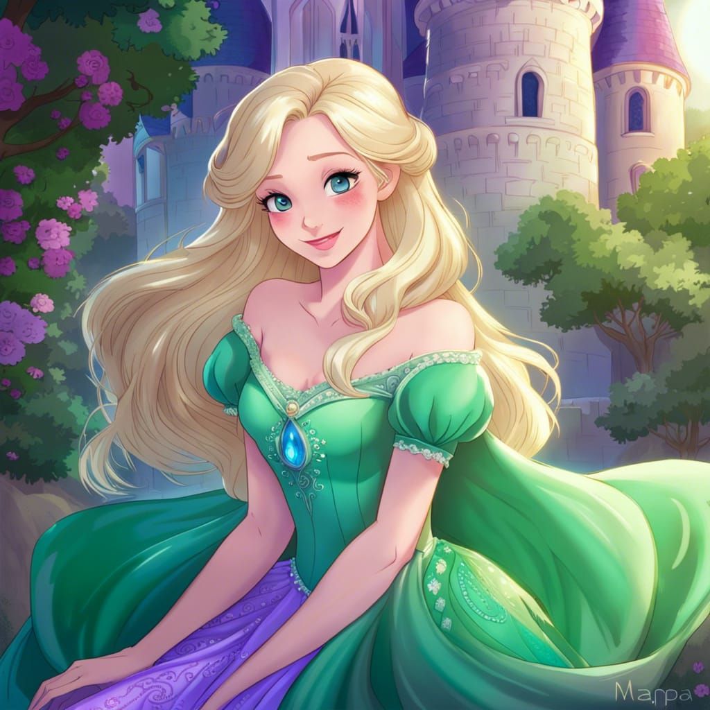 Anime Woman with Disney Castle Backdrop