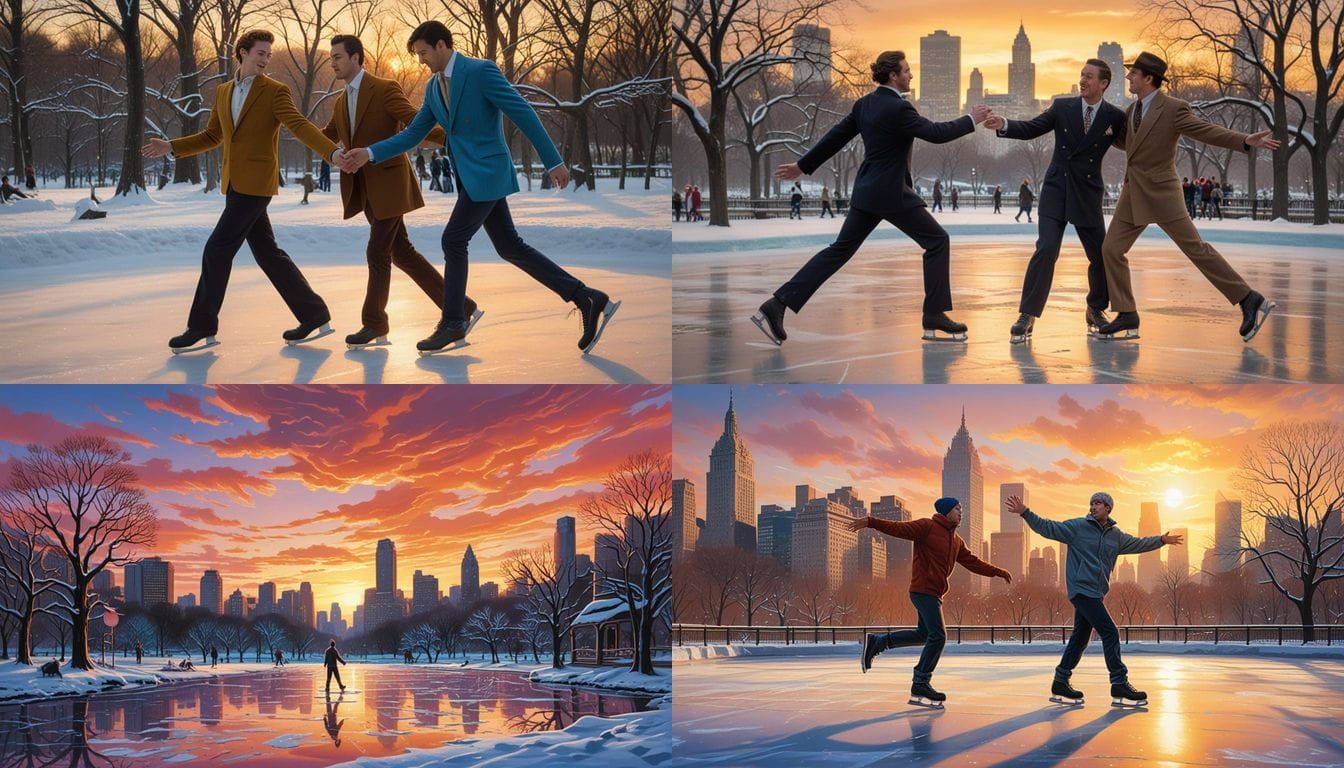 Gay Couple Ice Skating Dancing at Sunset in Central Park