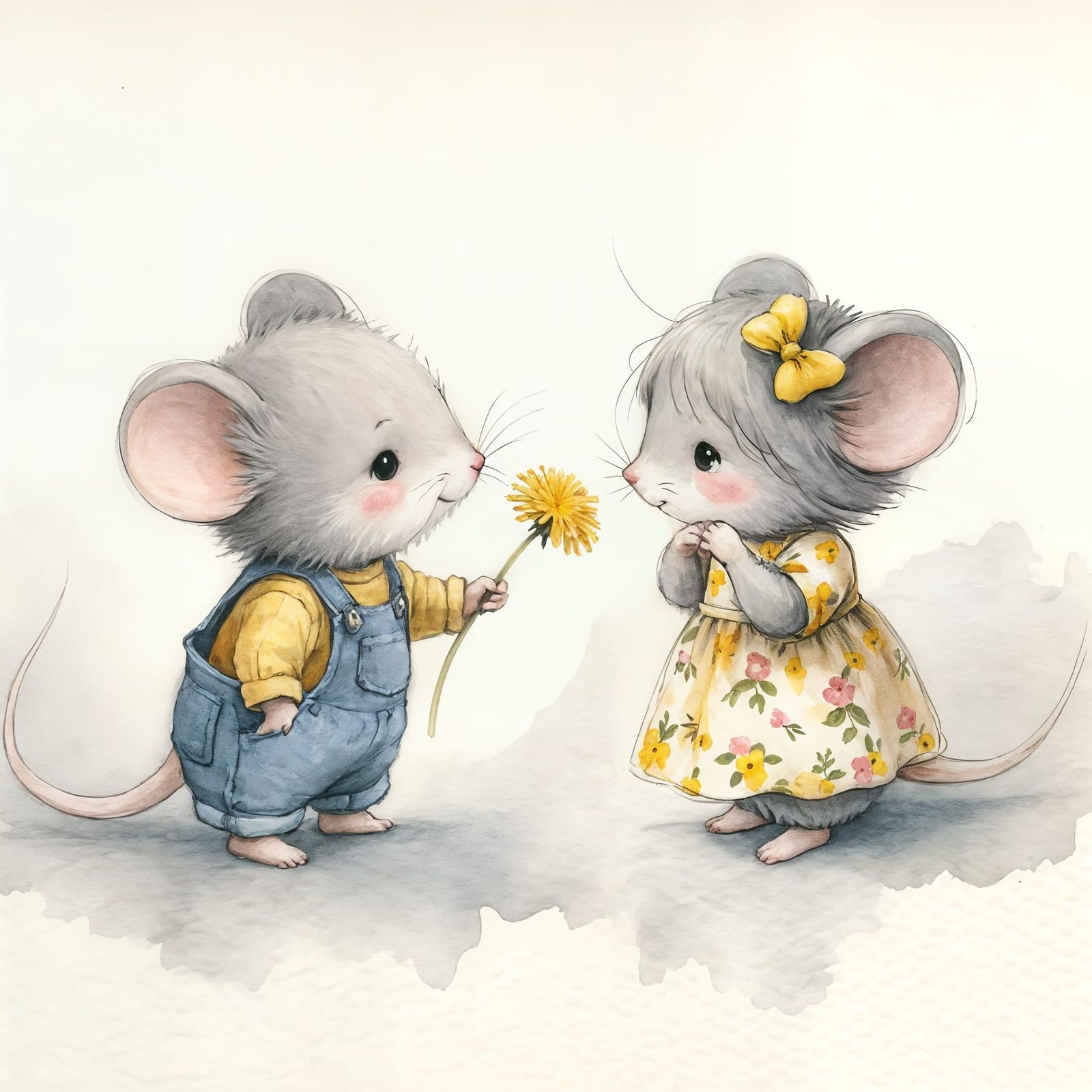 Mouse Love: Dandelion Gift in Watercolor Sketch