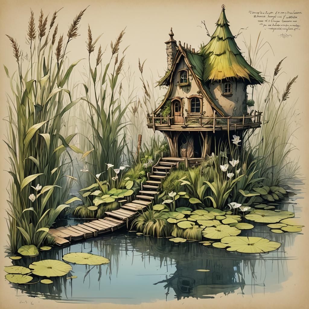 Fairy House Concept Sketch in Bulrushes