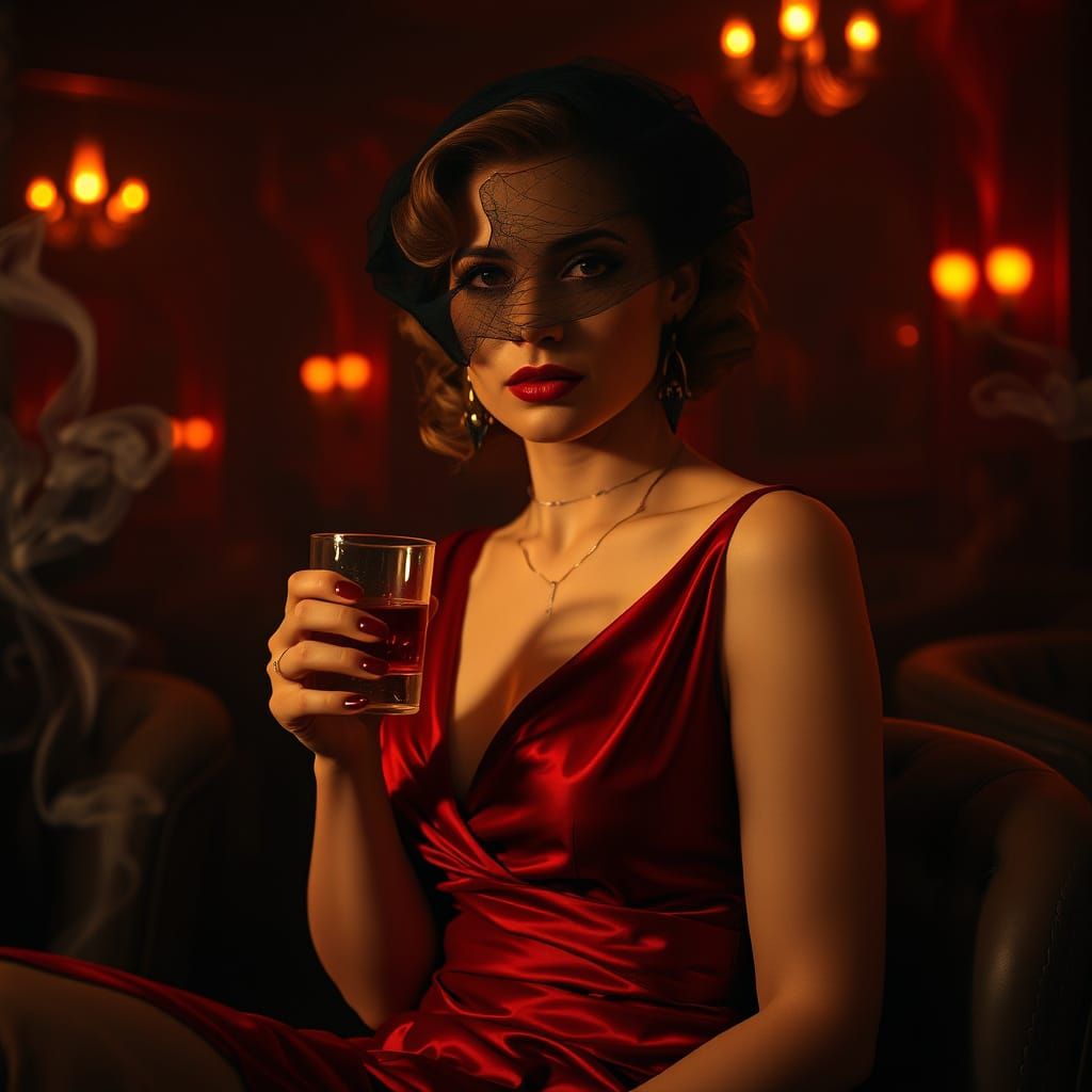 Mysterious Woman in a 1940s Jazz Club