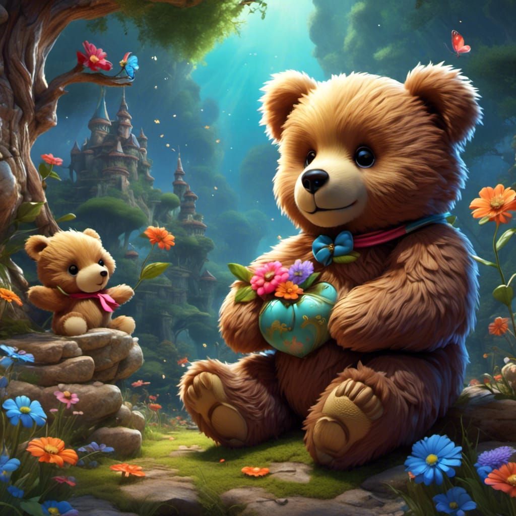 Cute Baby Teddy Bear: Nursery Art in Chibi Style
