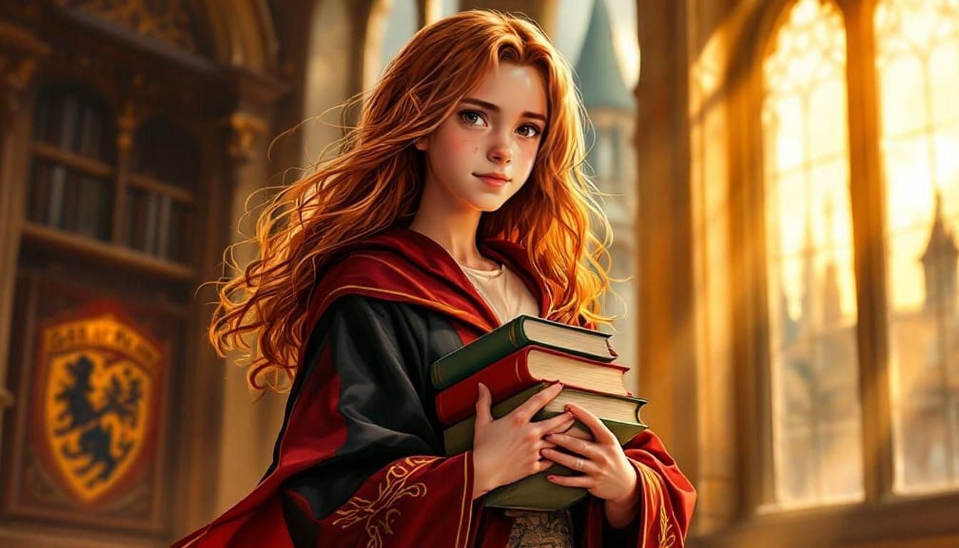 Hermione in Griffindor Robes: Anime Style Yearbook Portrait