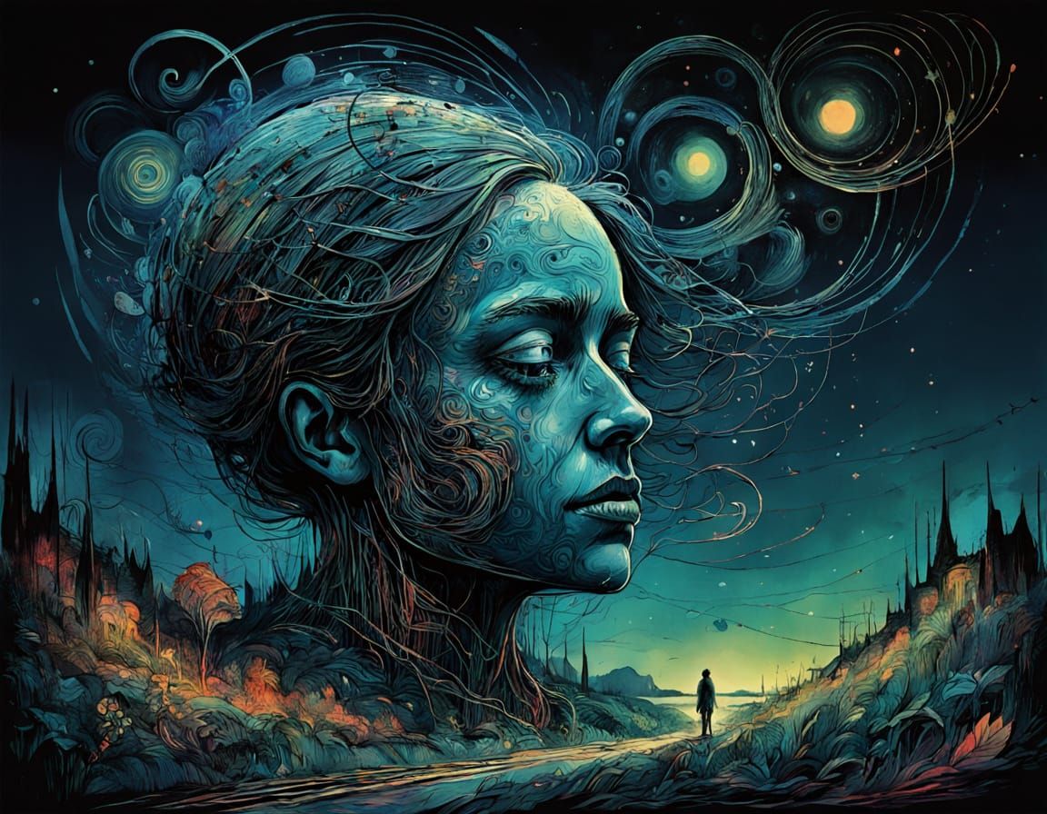 Nocturnal Landscape with Ornamental Clouds in Deep Color