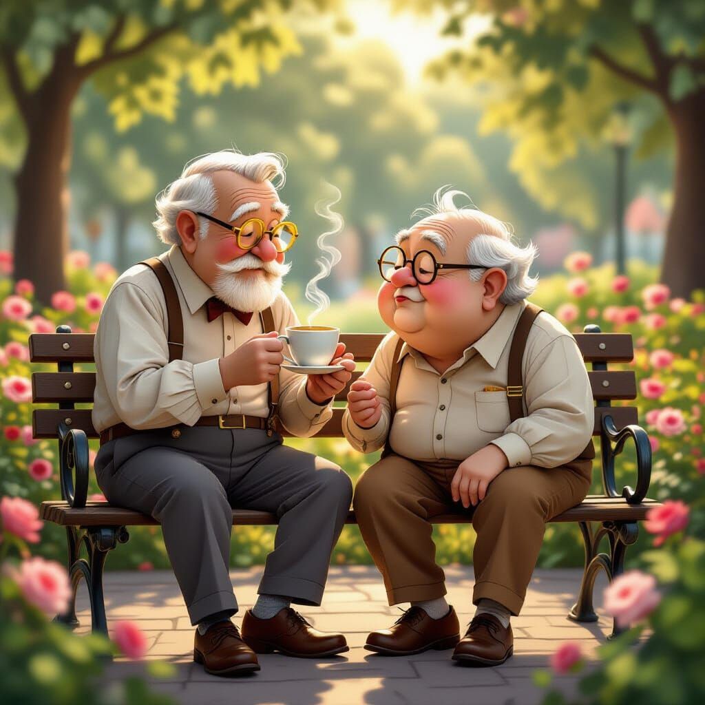 Romantic Moment: Two Old Men Share Coffee