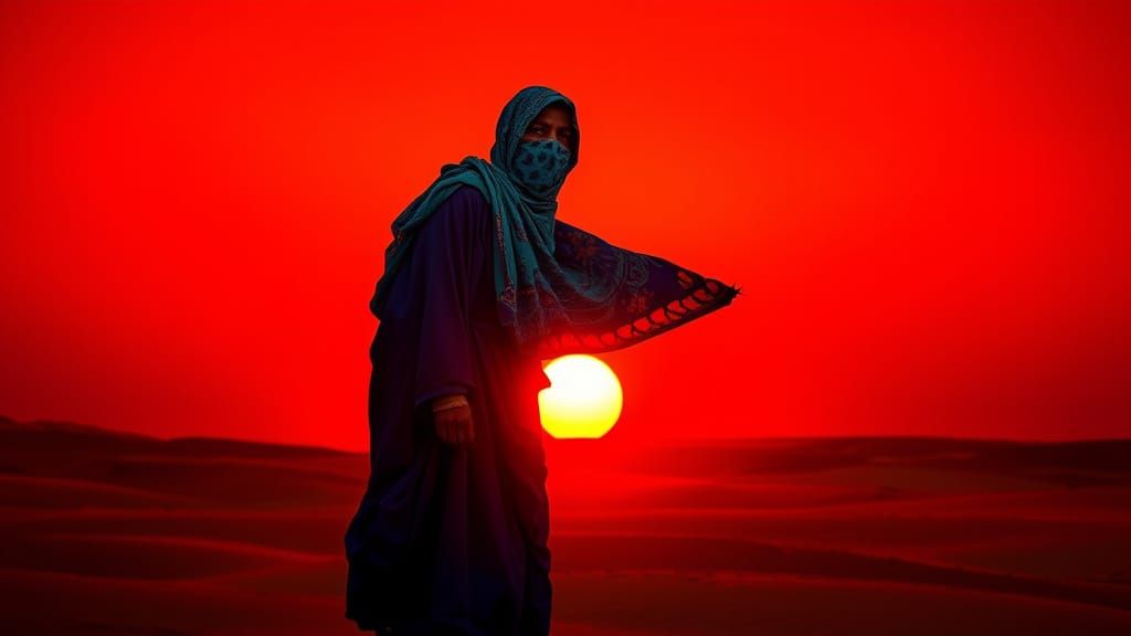 Tuareg Warrior Silhouette in Sahara Sunset