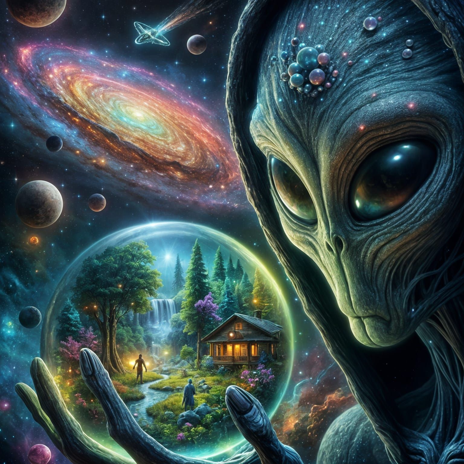 Extraterrestrial Being with Forest Orb in Space