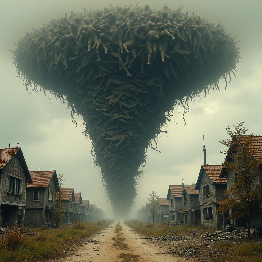Surreal Tornado Devastates Idyllic Town in Dark, Gothic Real...