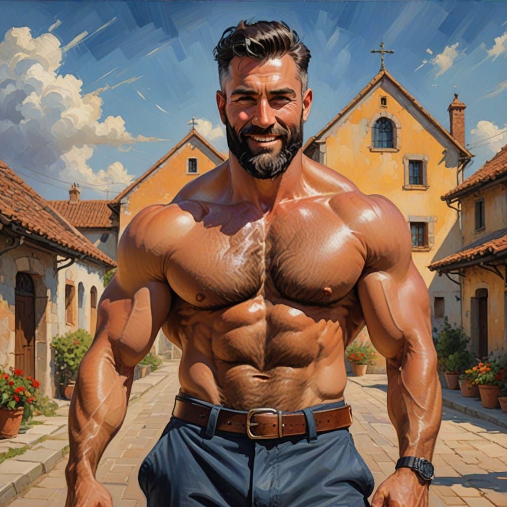 Chiseled Neo-Expressionist Hunk with Abundant Chest Hair