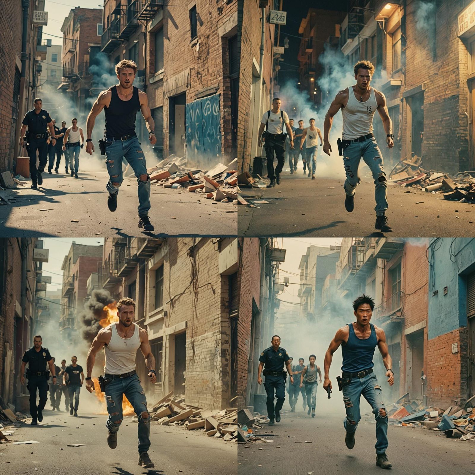 Cinematic Film Still of Man Escaping Police