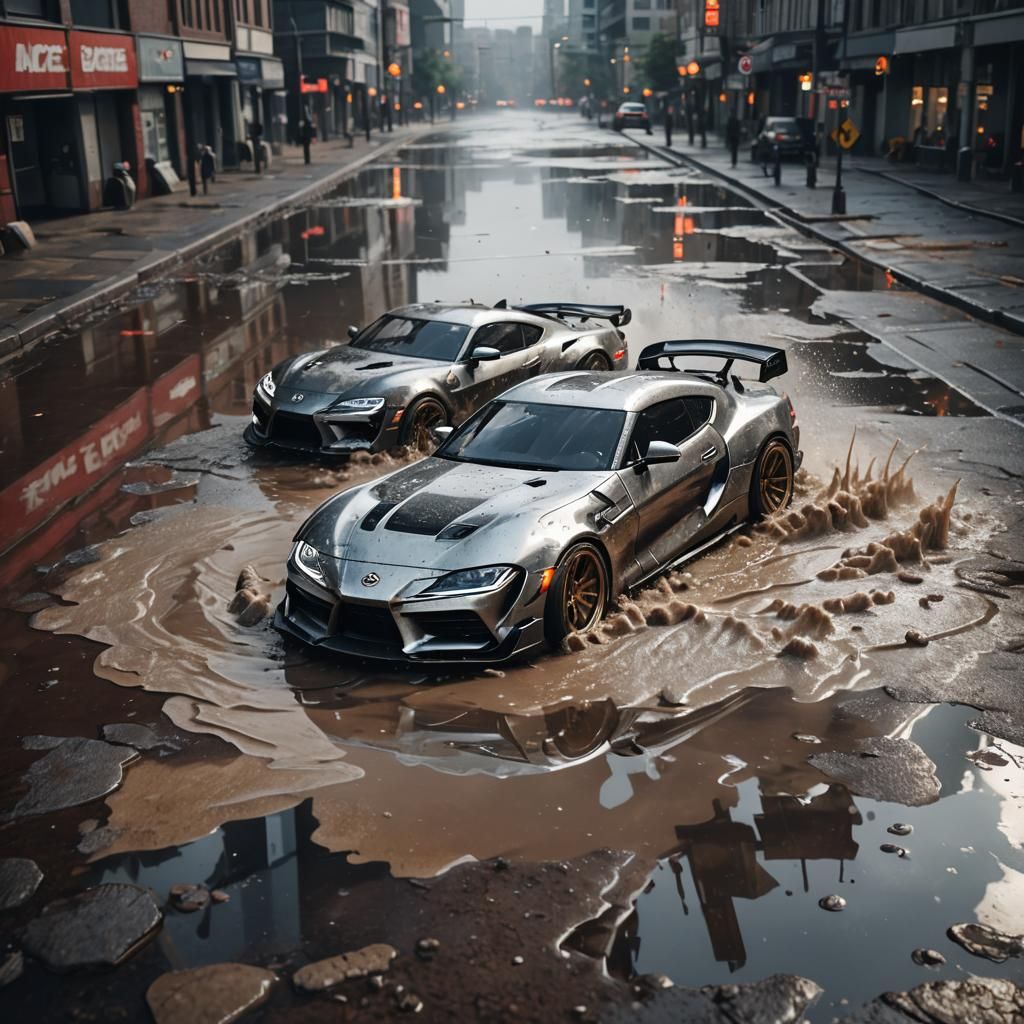 Supra Drifting: Sci-Fi Cinematic Ground-Level Shot