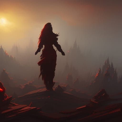 Crimson Sun Dawn: Dark Fantasy Concept Art