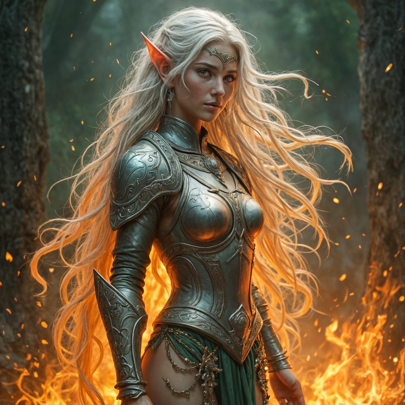 Ethereal Elf Warrior in Fiery Aura
