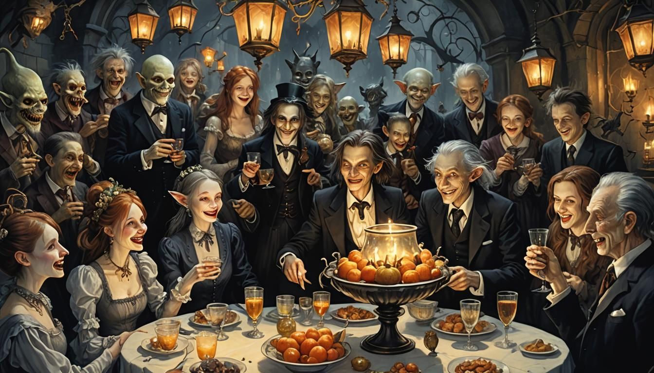 Ghouls and Goblins at a Party: Dark Fantasy Illustration