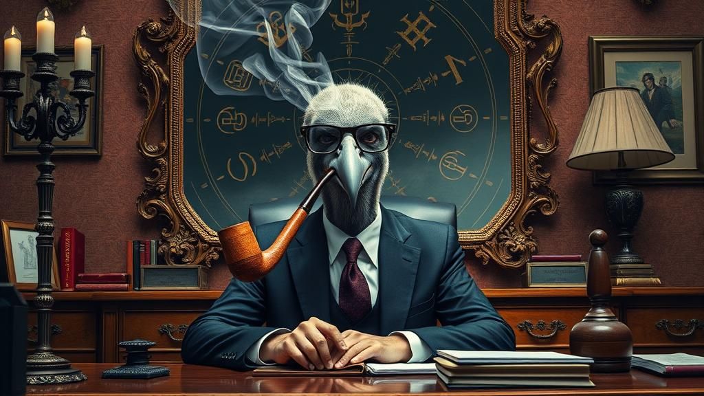 Vulture Lawyer in Surreal Office with Demon Smoke